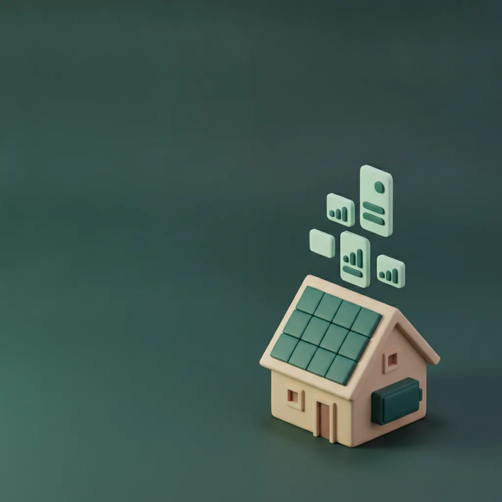 Illustratie: kleihuisje met zonnepanelen en een batterij